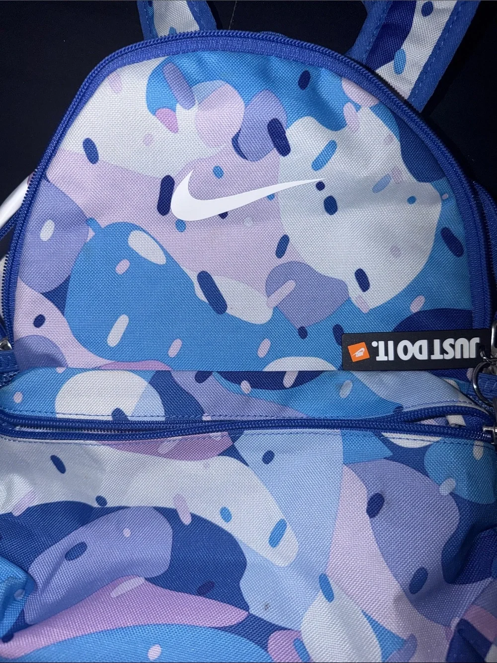 Nike Blue Camo Mini Backpack with Purple and Cream Accents
